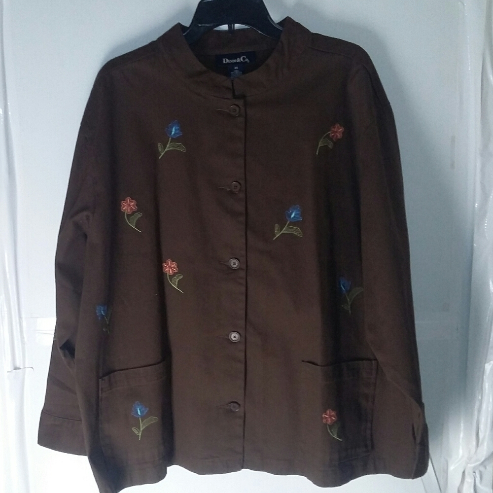 Denim & Co Brown Floral Shirt sz 2X